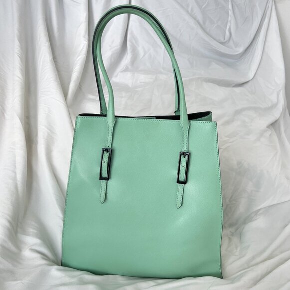 [RARE] Coccinelle Celeste Saffiano Leather Tote in Acquamarina - Picture 3 of 11